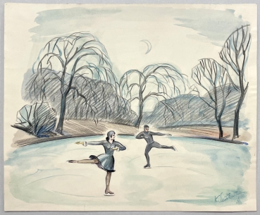 Karl Seubert, ice skaters in moonlight