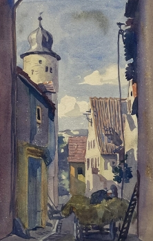 Karl Seubert, Straßenansicht mit Heuwagen