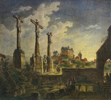 Domenico Quaglio, Kirchhof von St. Johannes mit der Aussicht auf die Burg zu Nürnberg (1819)