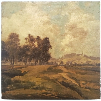 Max Hartwig, Landschaft mit kleiner Kapelle auf einem Hügel