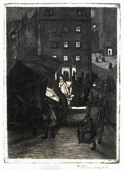 Ernst Pflaumer, Nürnberg, Markt am Abend