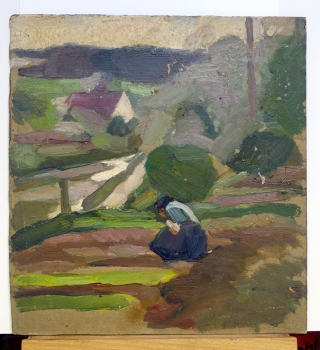 Georg Lämmermann, Abstract composition / peasant in front of the village