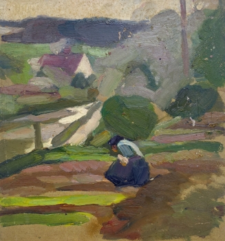 Georg Lämmermann, Abstract composition / peasant in front of the village