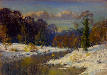 E. Matthews, winter scenery with fisherman