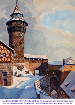 Karl Seubert, Nuremberg Castle, with Sinwellturm and fountain house after reconstruction