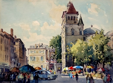 Roland Spencer Ford, Market Day in Cahors (France)