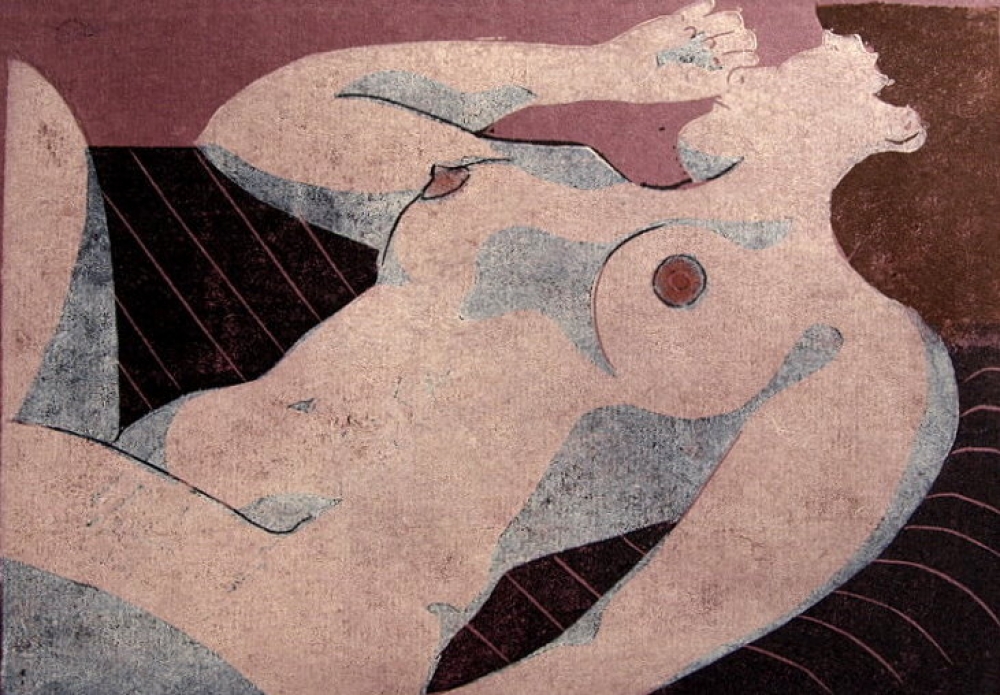 Frydl Prechtl-Zuleeg, Female Reclining Nude in Red