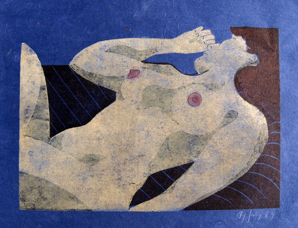 Frydl Prechtl-Zuleeg, Female Reclining Nude Blue