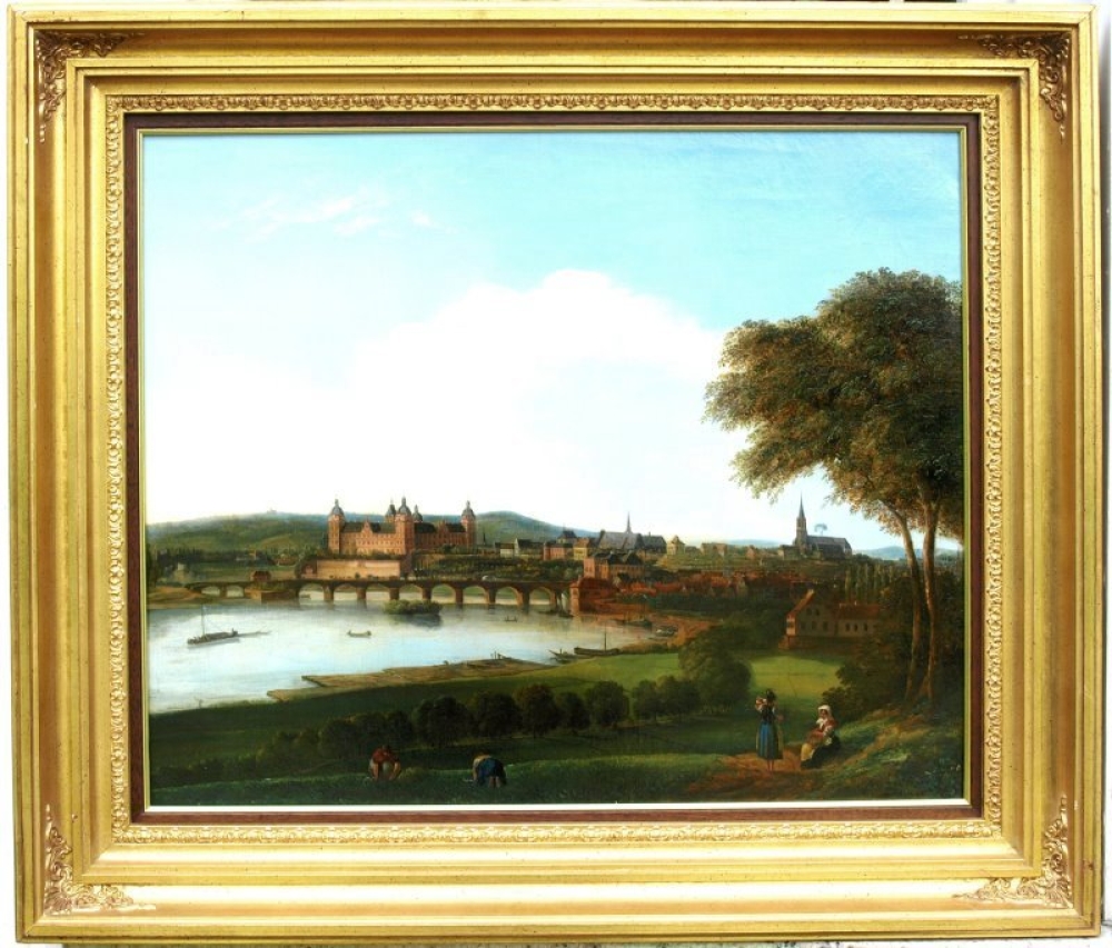 Carl Richard (zug.), Blick auf Aschaffenburg - Ansicht über den Main, um 1850