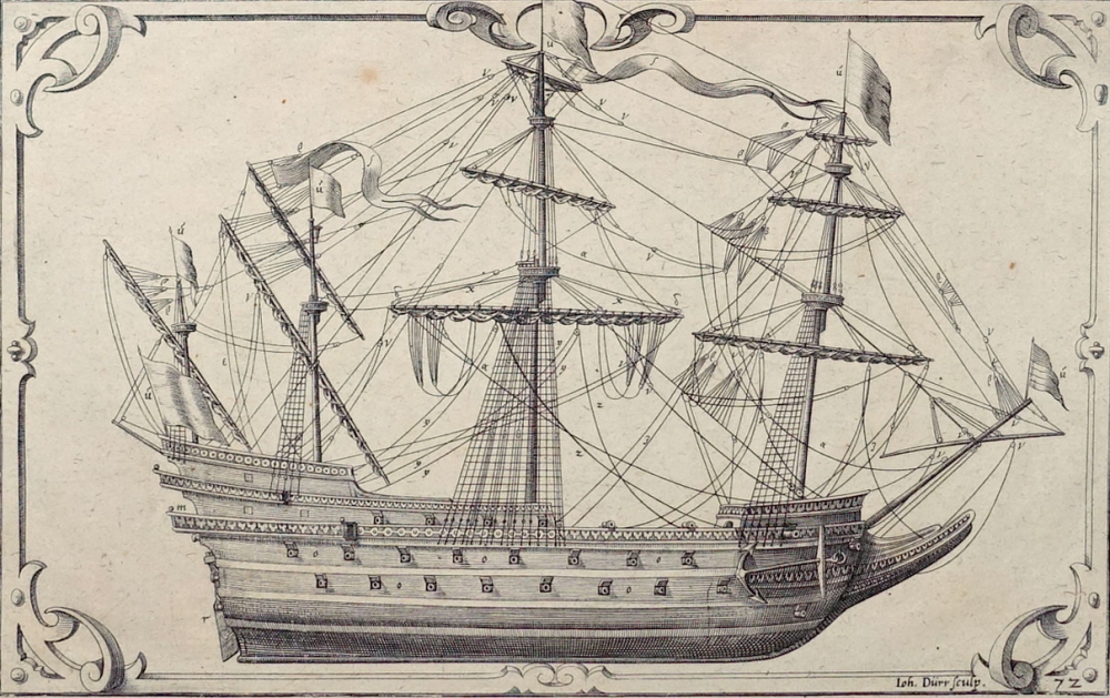 Johann Dürr, Drei maritime Radierungen von Johann Dürr in Wilhelm Dilichs "Kriegs-Schule" (Frankfurt am Main 1689) Galeeren des 16. und frühen 17. Jahrhunderts