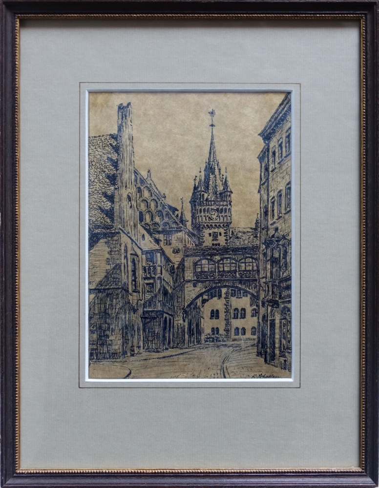 Franz Scheller, Rathausgasse with old town hall tower