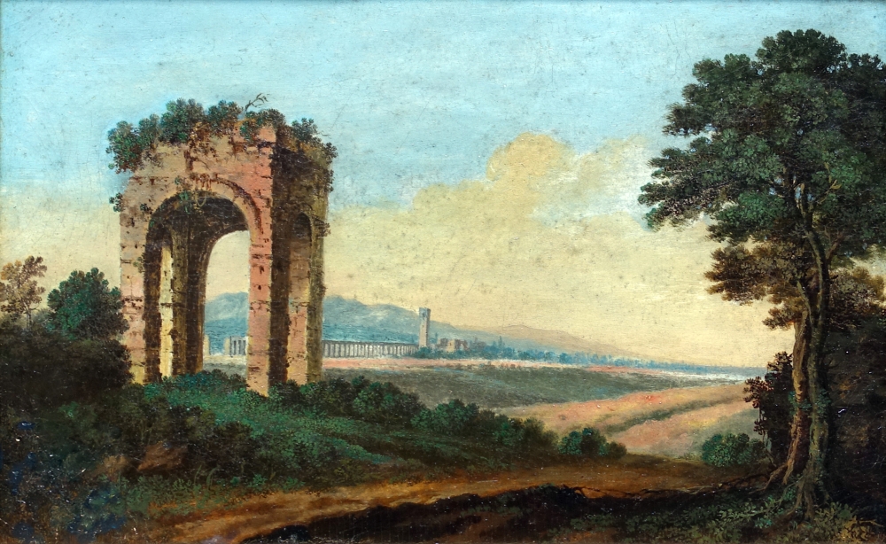 Landschaft mit einer Ruine und Viadukt in der Nähe von Rom