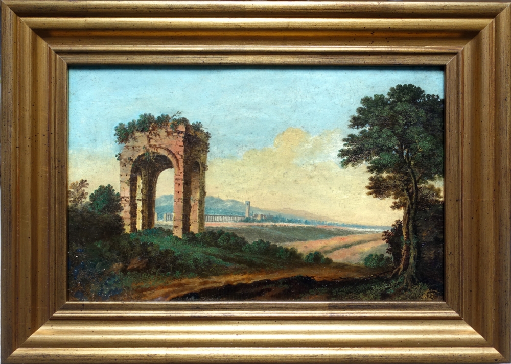 Landschaft mit einer Ruine und Viadukt in der Nähe von Rom