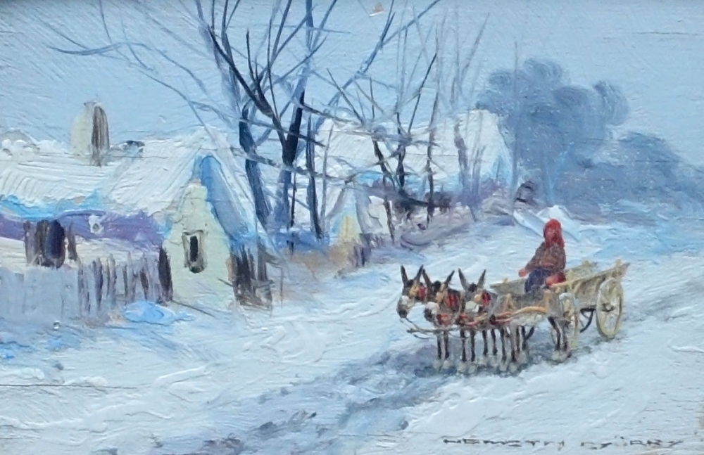György Németh (Németh György), Horse-drawn carriage in winter landscape