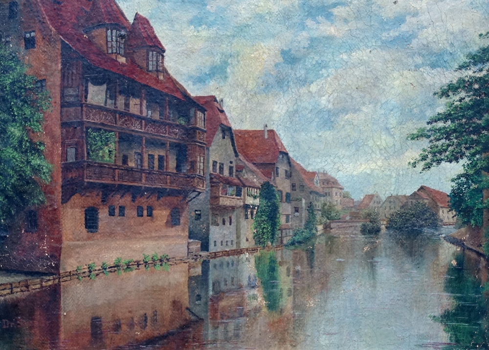 Unbekannt, Häuser an der Pegnitz um 1900