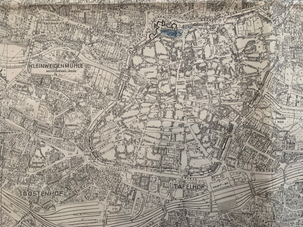 Großer Stadtplan der Stadt Nürnberg aus dem Jahr 1951