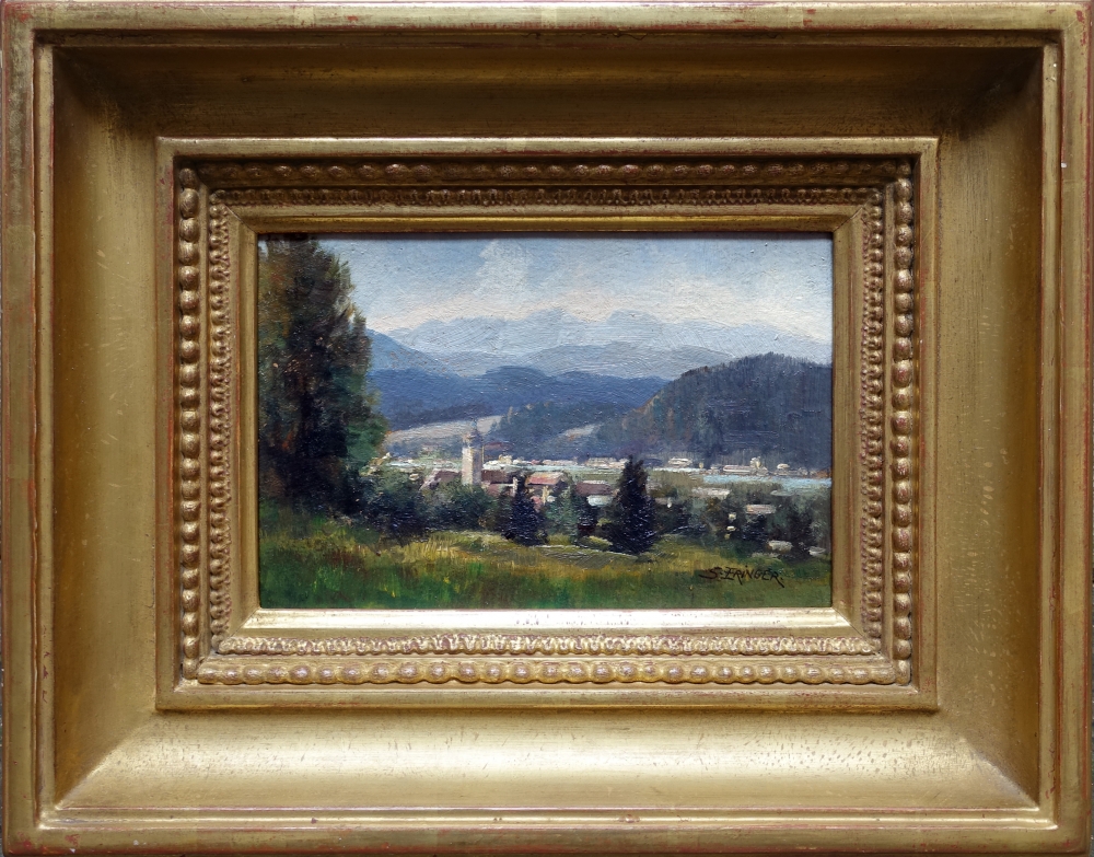 Josef Eringer, Dorf mit Voralpenlandschaft