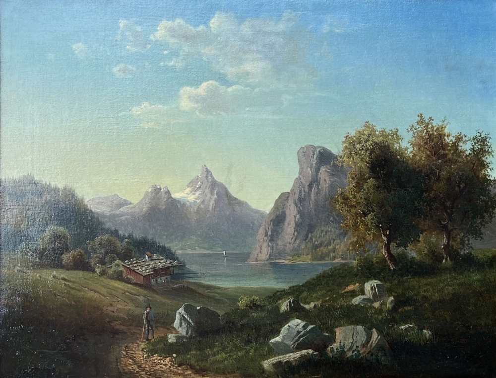Rudolf Schneider, Romantische Landschaft mit Gebirgssee