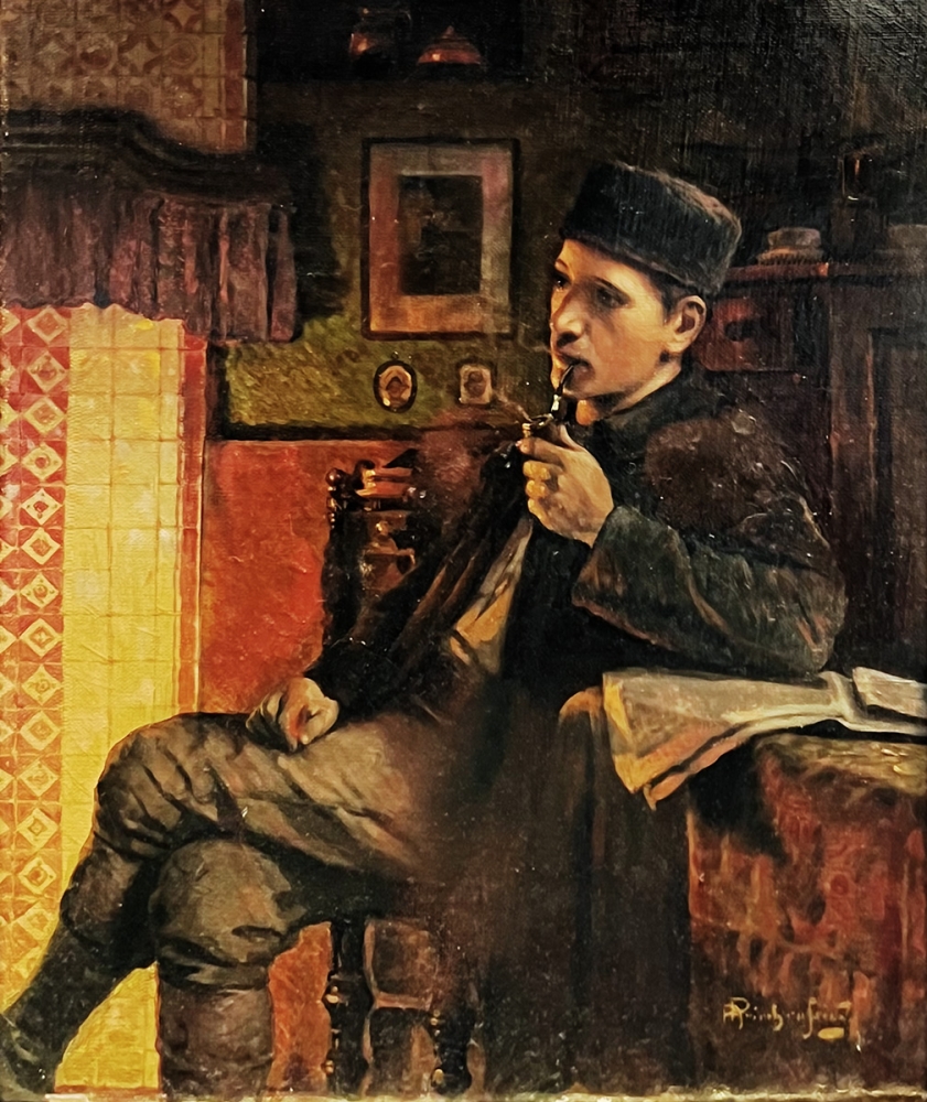 Alois Heinrich Priechenfried, Portrait of a young man with a pipe in the parlor