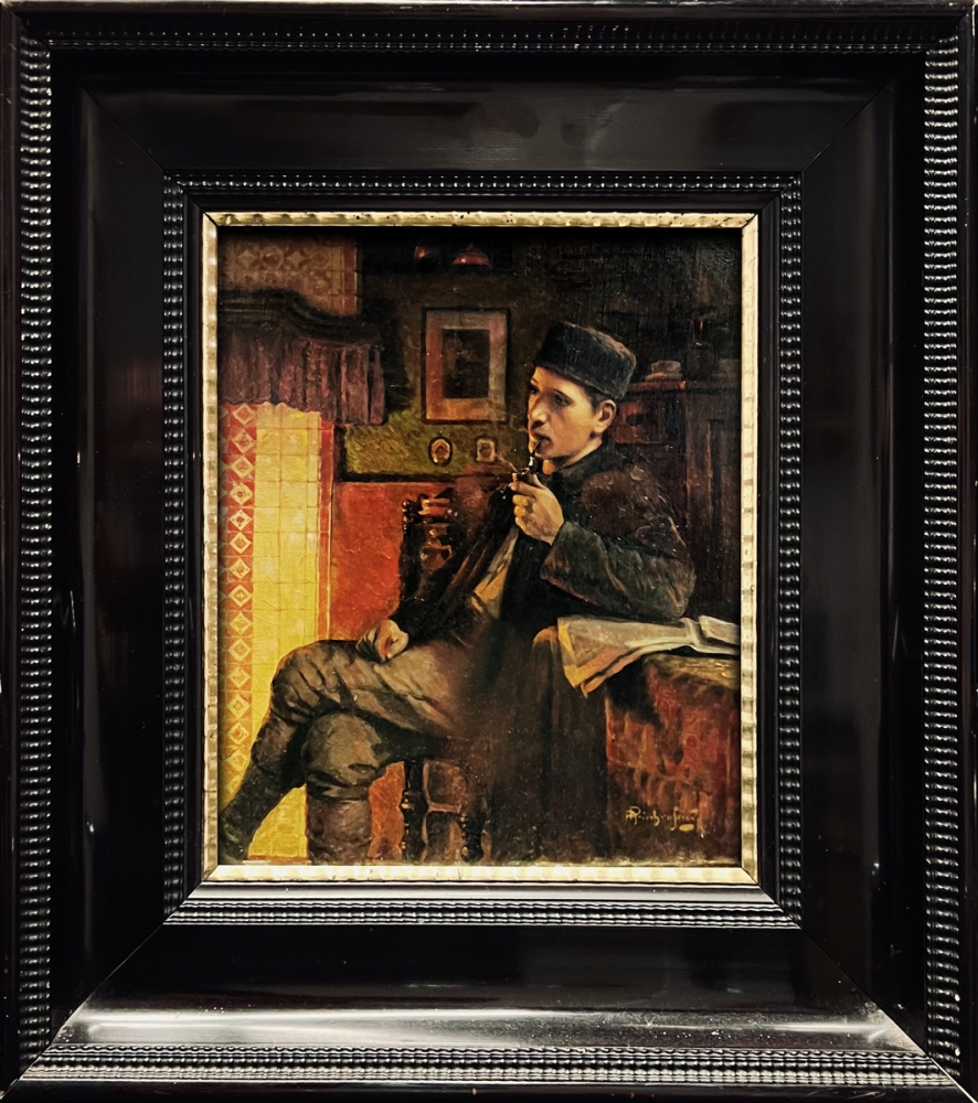 Alois Heinrich Priechenfried, Portrait eines jungen Mannes mit Pfeife in der Stube