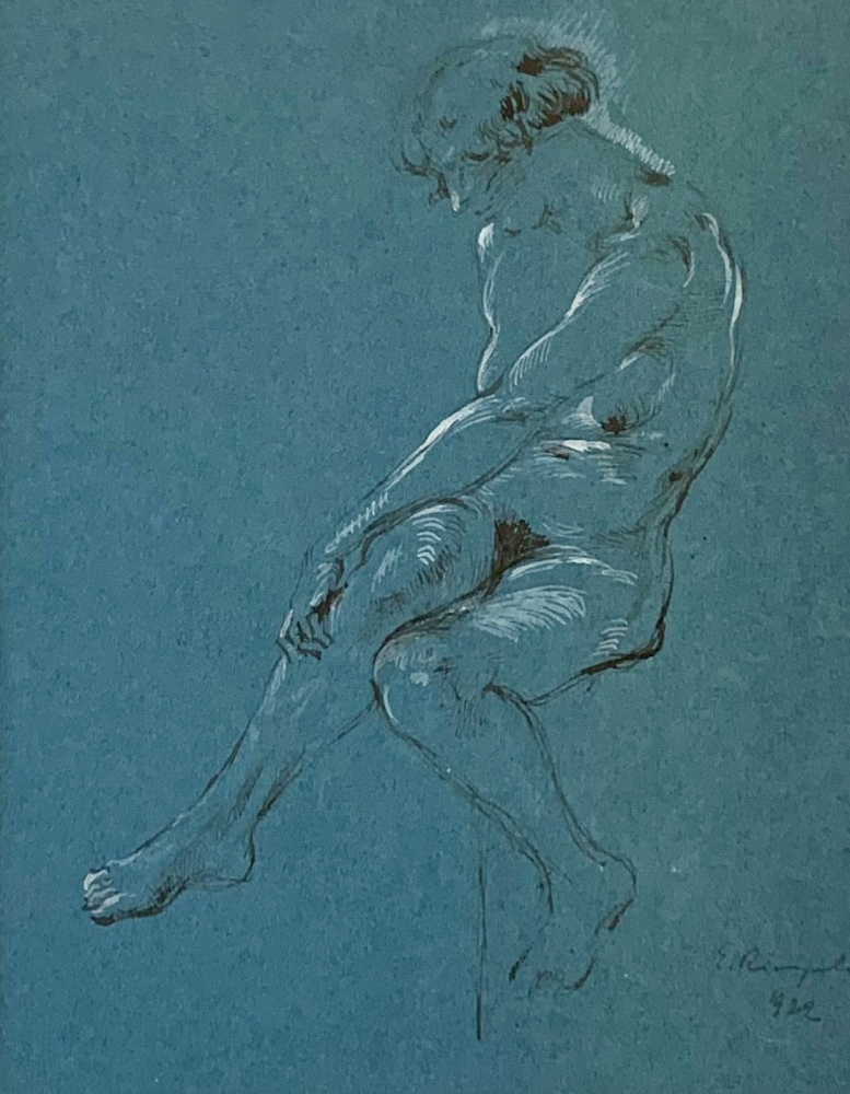 Eberhard Riegele, Damenakt auf blauem Grund