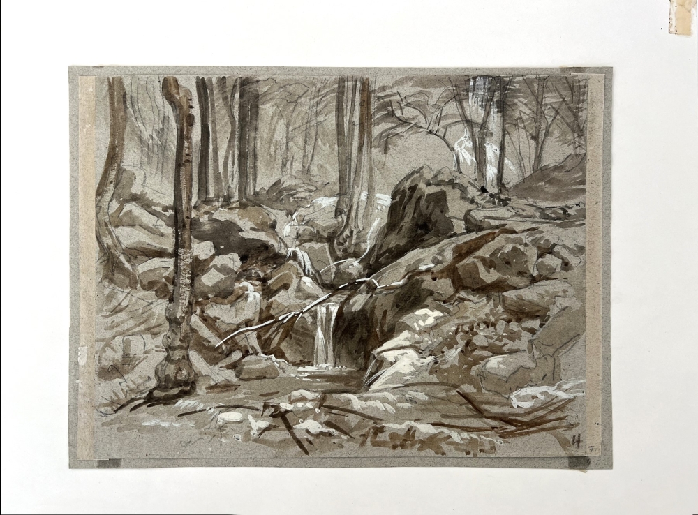 Carl Blechen zugeschrieben, Waldstudie mit Bachlauf