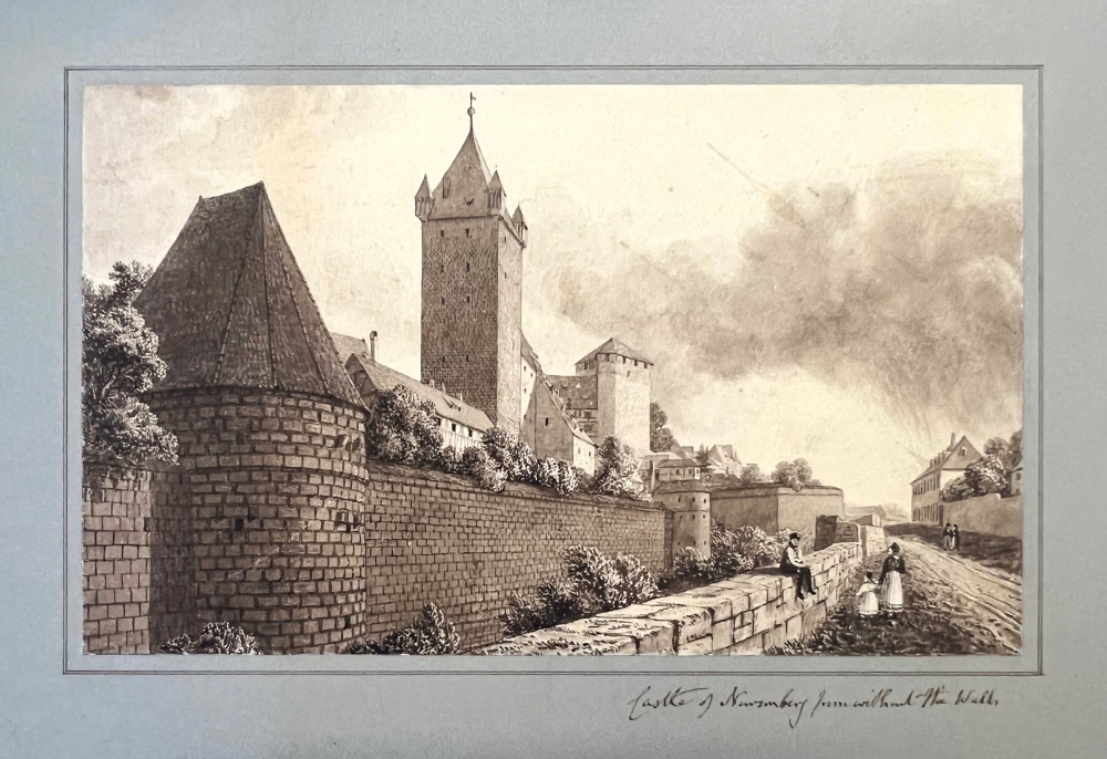 Robert Batty, Blick auf die Burg von Nürnberg, gesehen von Norden und von außerhalb der Mauer