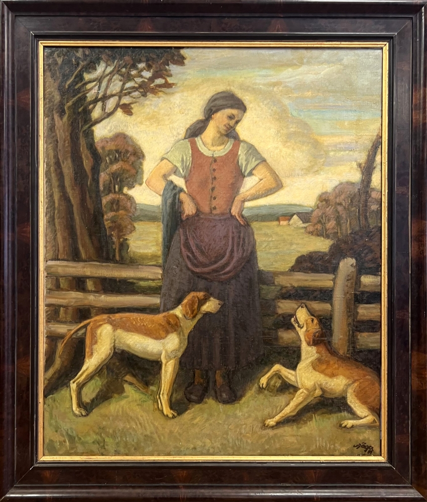 Wolfgang Jaeger, franconian farmers wife with her two dogs