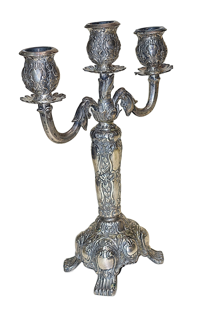 Three-armed silver candlestick