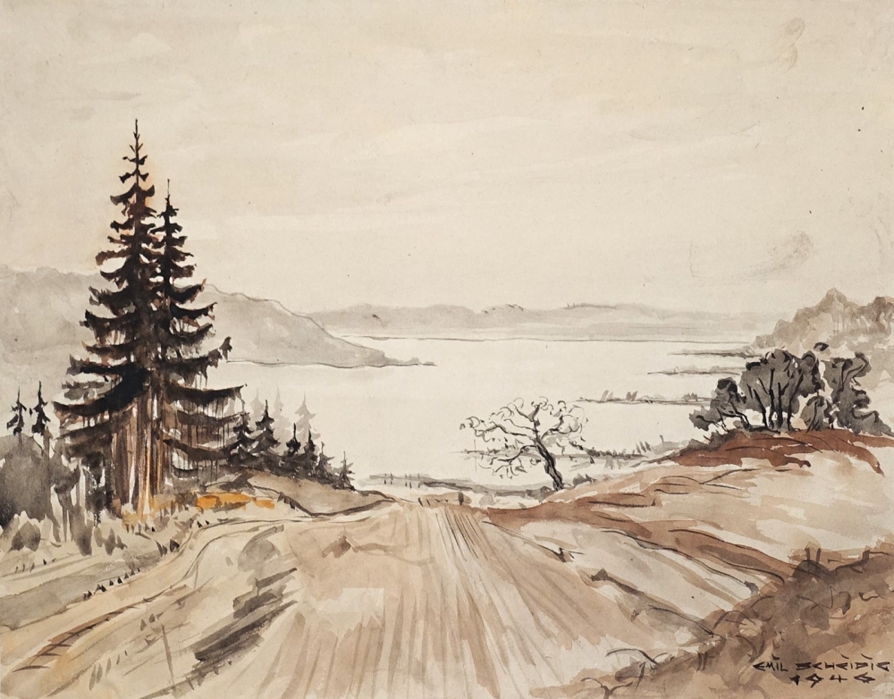 Emil Scheidig, Landscape with lake 1946 - probably Spitzingsee Upper Bavaria