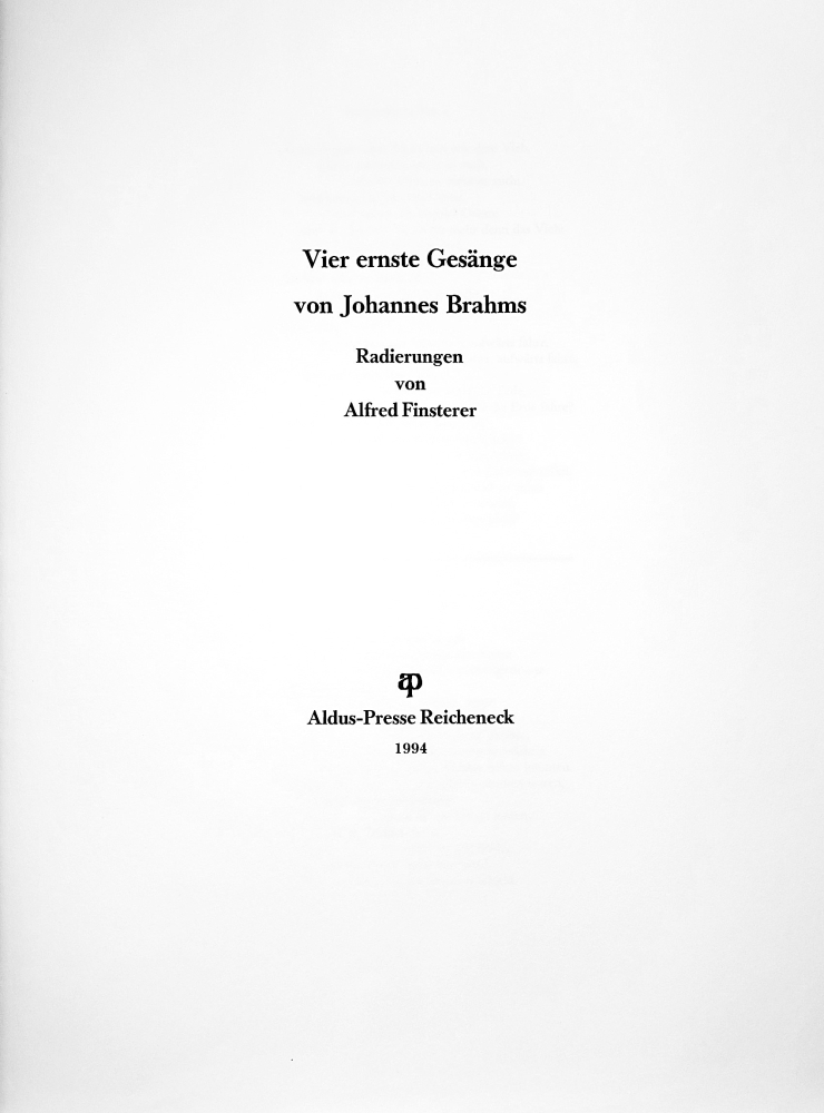 Alfred Finsterer, Four serious songs by Johannes Brahms (folder)