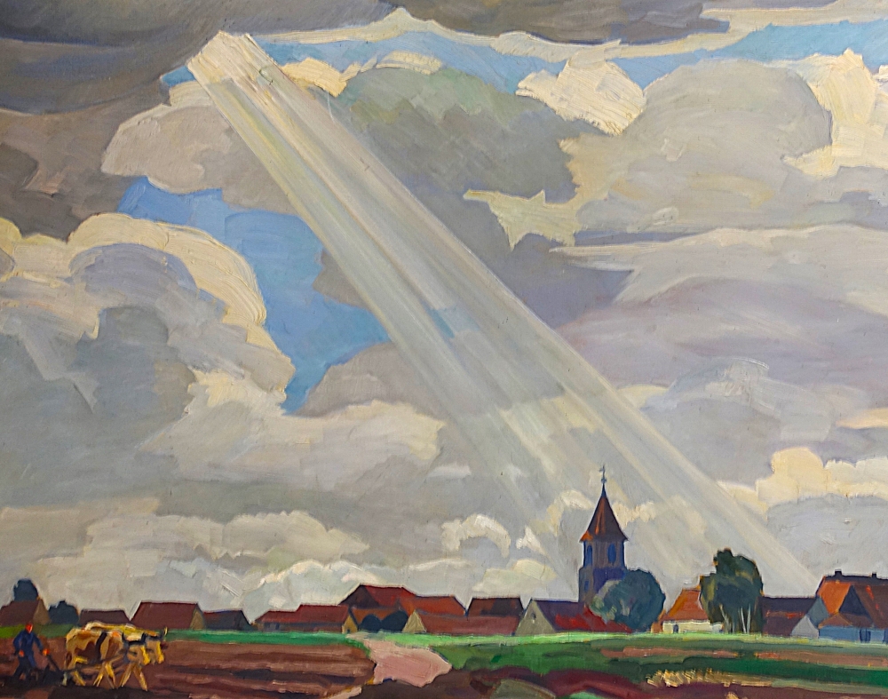 Karl Seubert, Nuremberg, Fürth, Knoblauchsland with a view of a village church, possibly St Peter and Paul Church in Poppenreuth