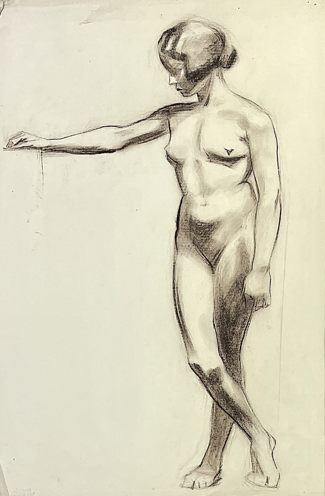 Karl Seubert, nude woman standing drawing