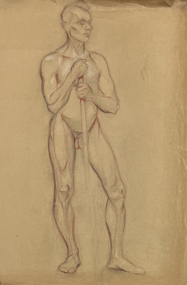 Karl Seubert, Male naked drwaing with stick