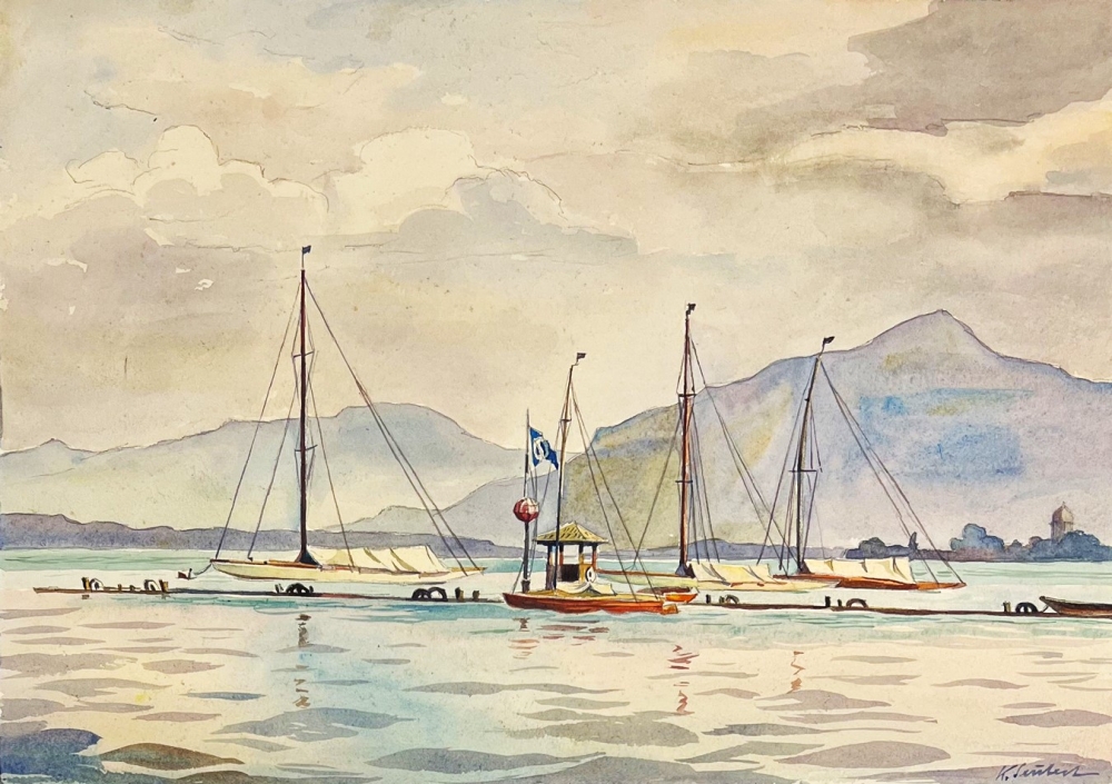 Karl Seubert, Segelboote im Yachthafen (Chiemsee)