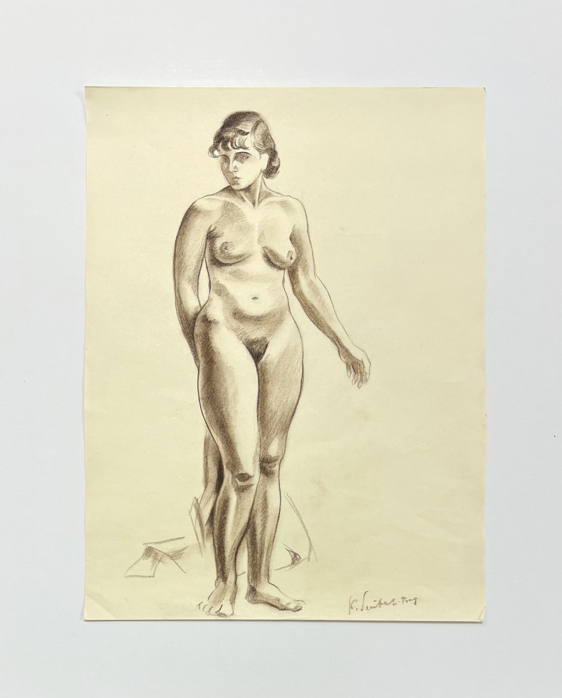 Karl Seubert, standing nude woman drawing