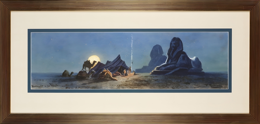 Friedrich Perlberg, Moonlit night in the desert - Sphinx of Jobina in Nubia