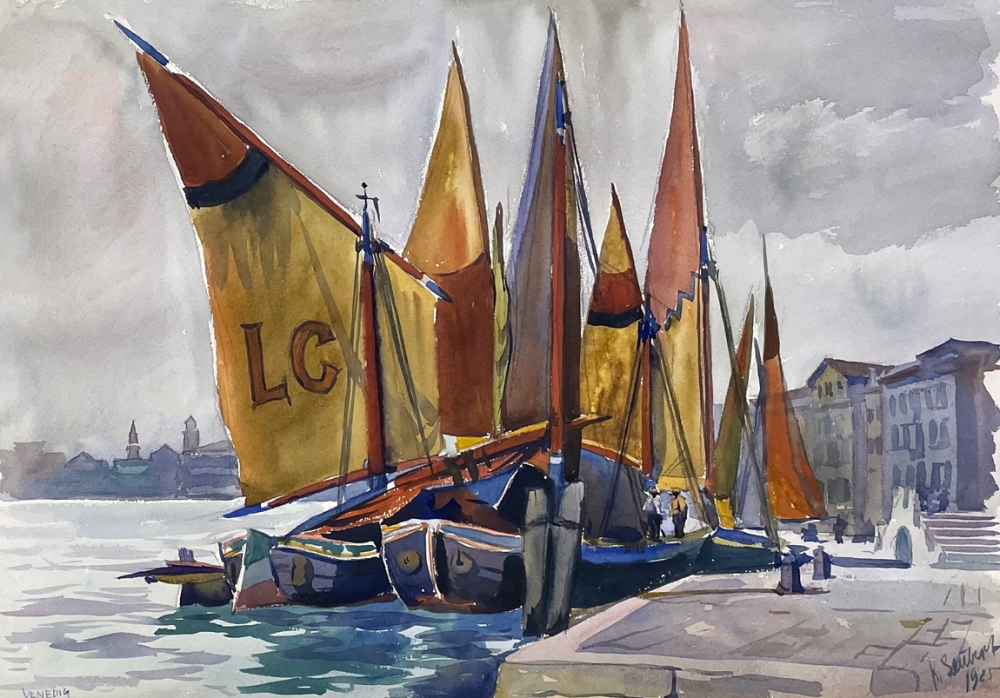 Karl Seubert, Segelboote am Ufer von Venedig 1925