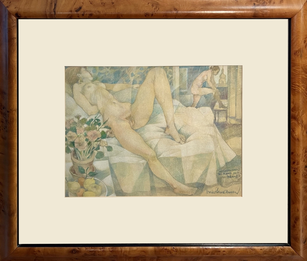 Hans Wiedemann, double female nude drawing