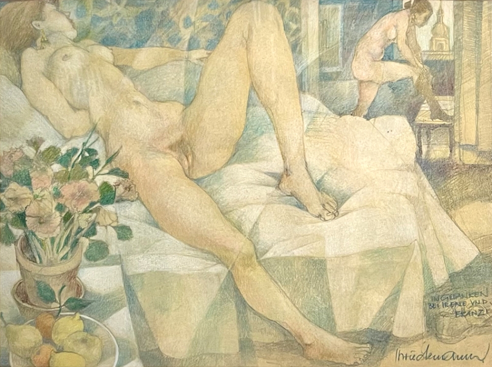 Hans Wiedemann, double female nude drawing