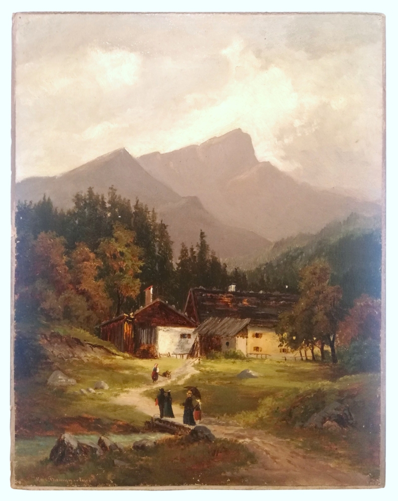 Max Baumgartner, Farmhouse in the mountains with staffage of people