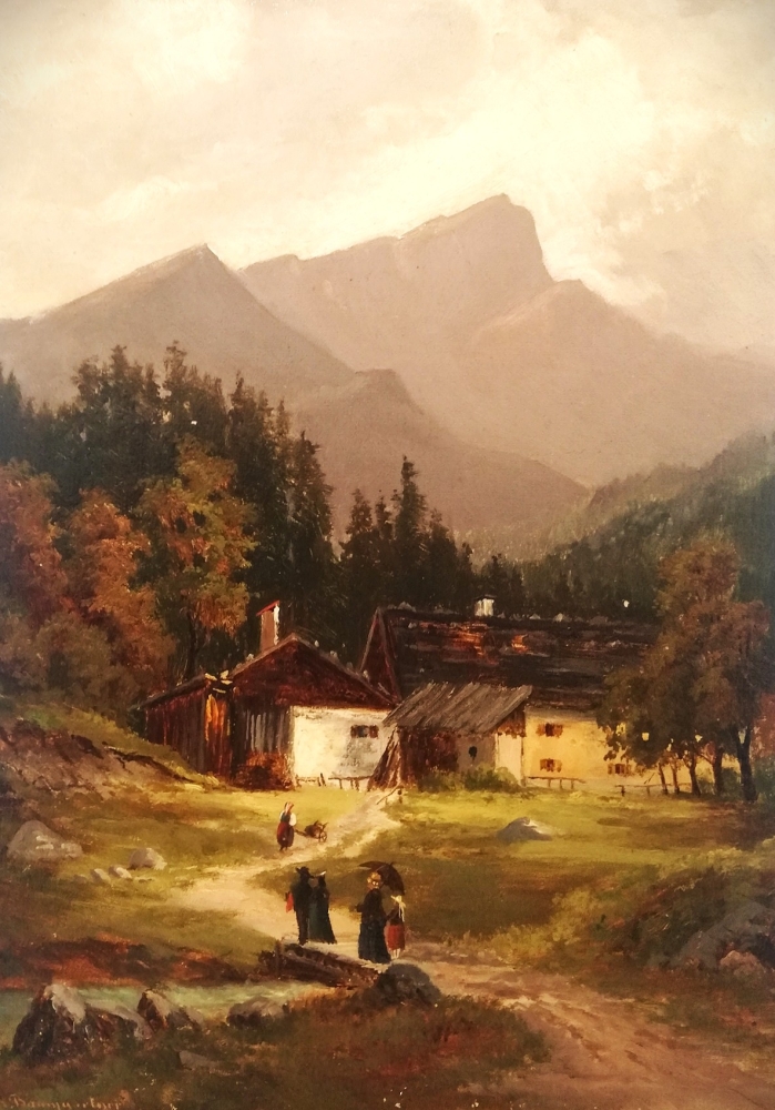 Max Baumgartner, Farmhouse in the mountains with staffage of people