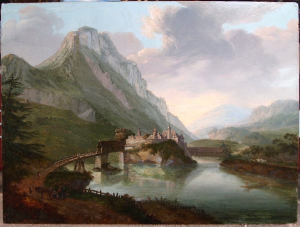 Friedrich Rosenberg?, Flußlandschaft (Schloß Ambras Tirol) Österreich