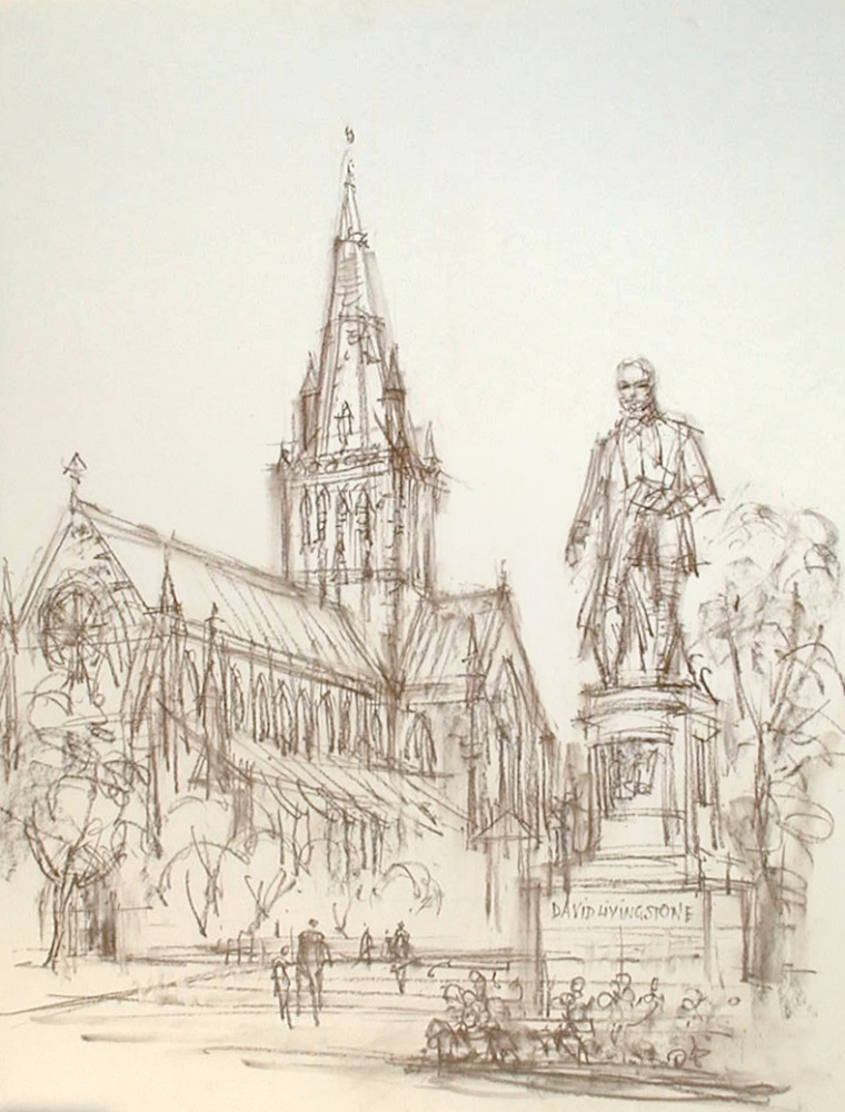 Ludwig Schäfer-Grohe, Glasgow Kathedrale mit David Livingstone Statue