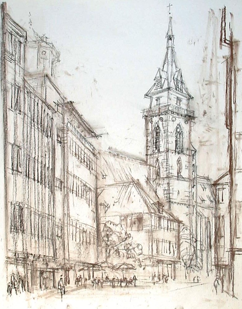 Ludwig Schäfer-Grohe, Schillerplatz mit Stiftskirche Stuttgart