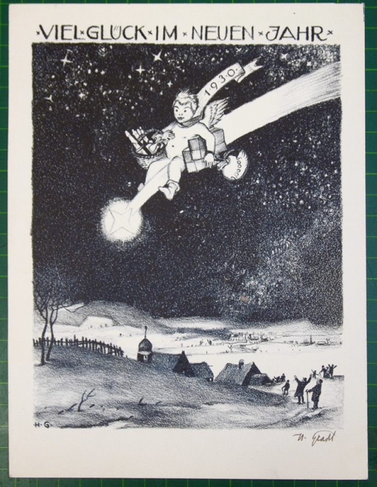 Hermann Gradl, Glückwunschkarte "Viel Glück im neuen Jahr 1930"