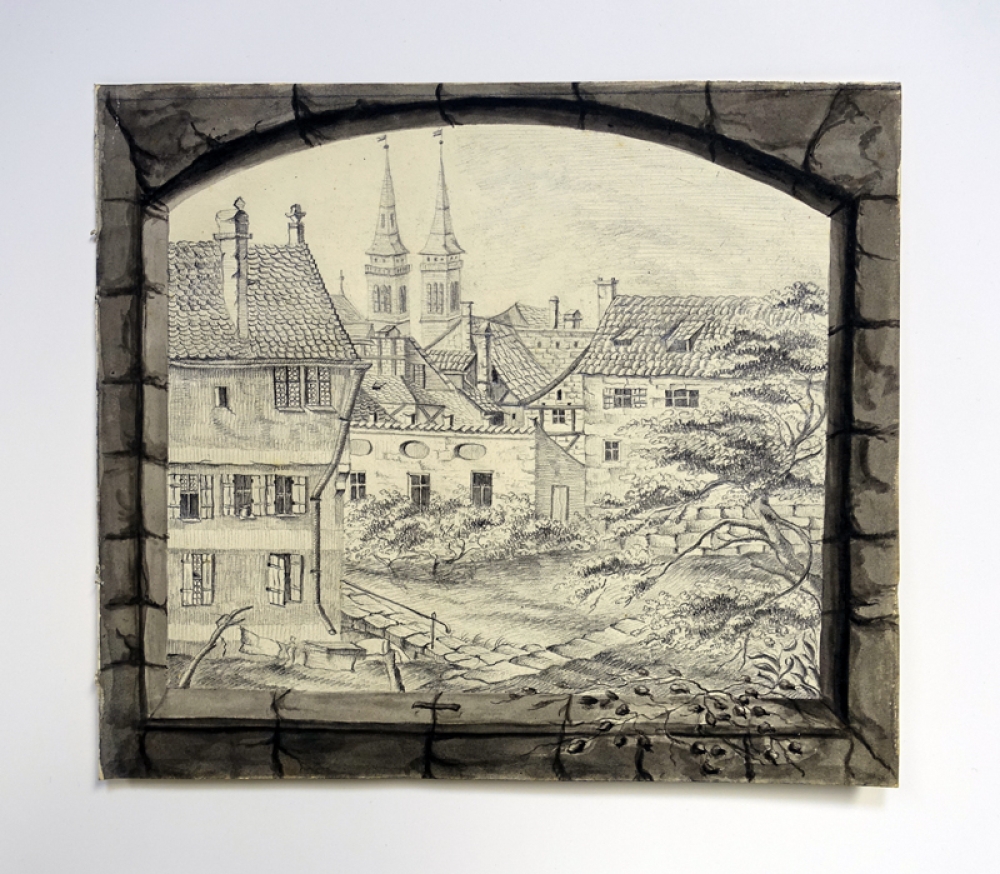 Unsigniert, Blick aus dem Fenster auf St. Sebald in Nürnberg 1828