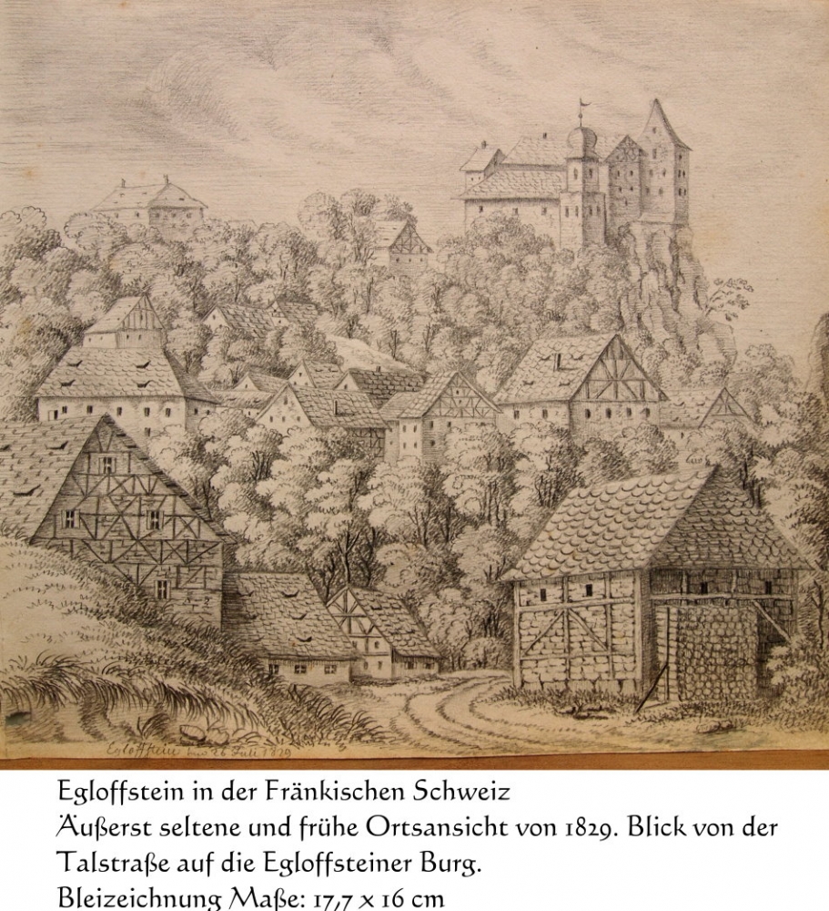 Bleizeichnung, Egloffstein in der Fränkischen Schweiz, 1829