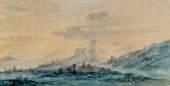 Aquarell von (Carl?) Rottmann, Südliche Landschaft mit Palmen