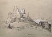 Carl von Ehrenberg, Caselle Borgetto - Kuenstler sitzt vor der Ruine Bogetto bei Ancona 1851